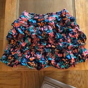 Navy Ruffled Miniskirt with Floral Pattern